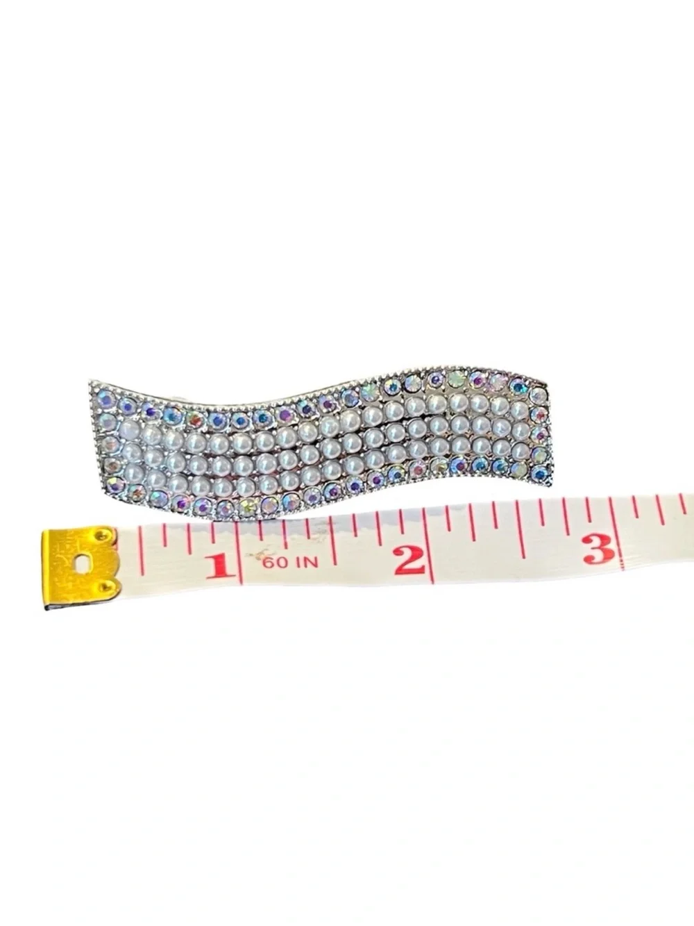 Elegant Pearl Silver Iridescent Crystal Hair Clip approx 2.75”FINAL PRICE DROP